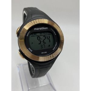 Timex Marathon TW5M32800 Women’s Gold Tone Black Digital Watch New Batt